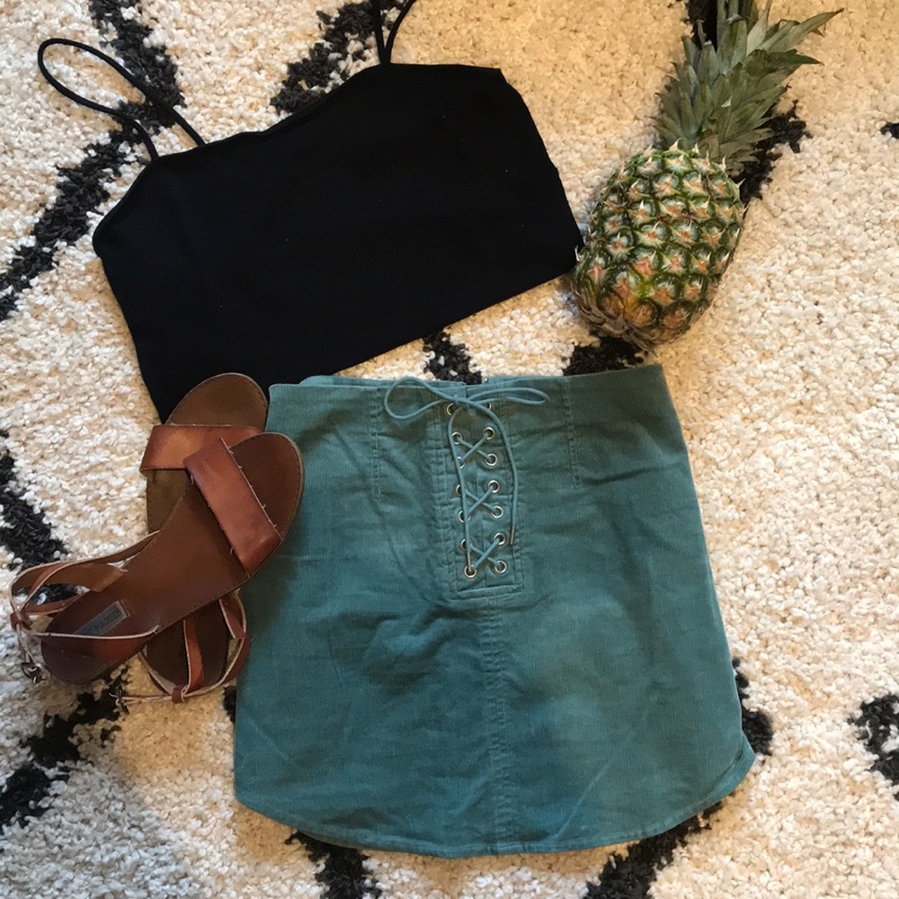 Green corduroy mini skirt